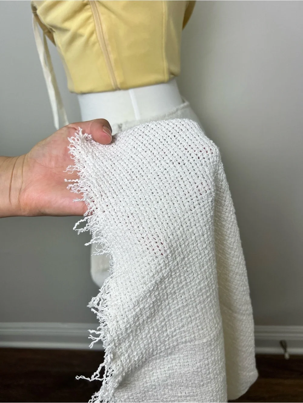 NWT Zara White Textured Knit Maxi Skirt XS Frayed Hem Coastal Cottagecore